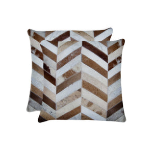 Homeroots Set Of Two Natural And Brown Chevron Cowhide Throw Pillows   328296