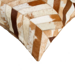 Homeroots Set Of Two Natural And Brown Chevron Cowhide Throw Pillows   328296