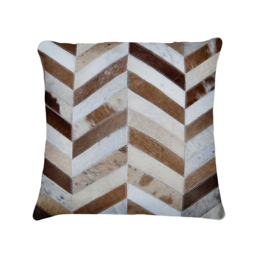 Homeroots Set Of Two Natural And Brown Chevron Cowhide Throw Pillows   328296