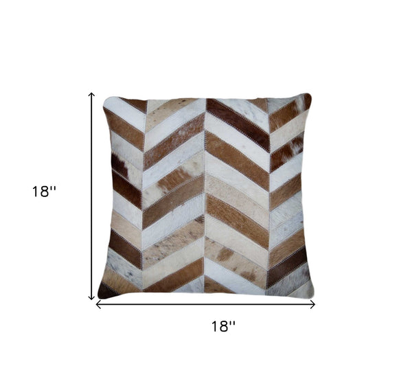 Homeroots Set Of Two Natural And Brown Chevron Cowhide Throw Pillows   328296