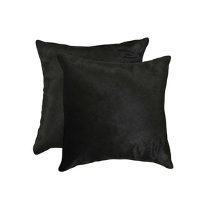 Homeroots Set Of Two 18" Black Cowhide Throw Pillow   328298
