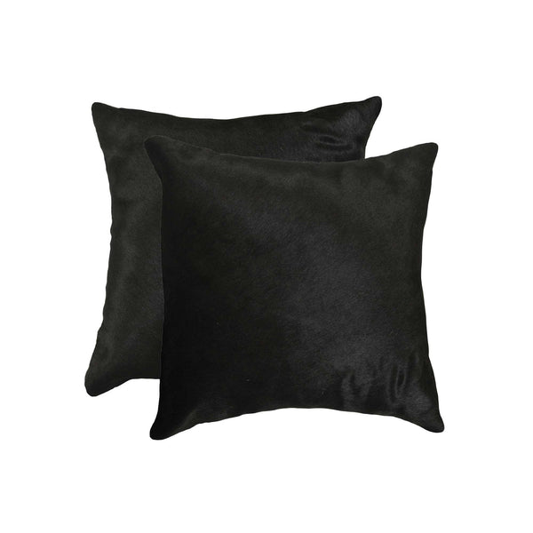 Homeroots Set Of Two 18" Black Cowhide Throw Pillow   328298
