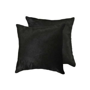 Homeroots Set Of Two 18" Black Cowhide Throw Pillow   328298