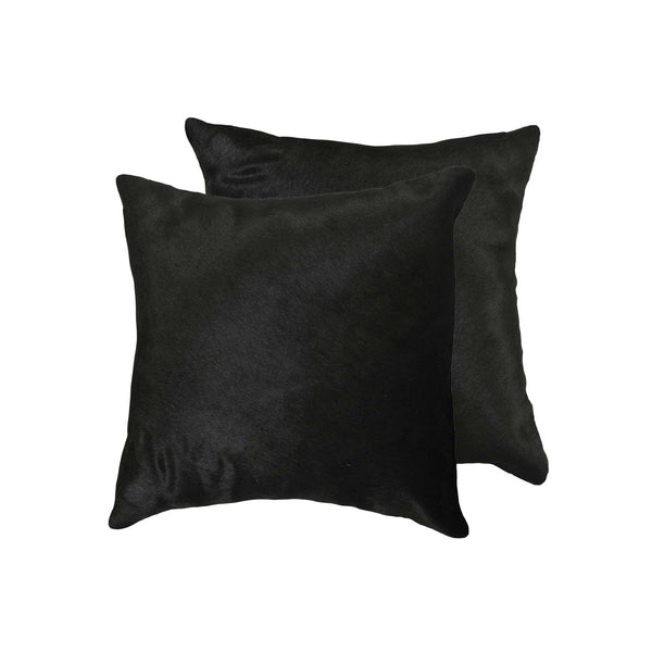 Homeroots Set Of Two 18" Black Cowhide Throw Pillow   328298