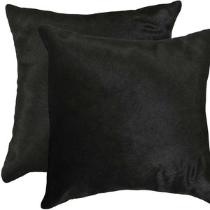 Homeroots Set Of Two 18" Black Cowhide Throw Pillow   328298