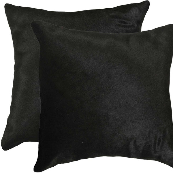 Homeroots Set Of Two 18" Black Cowhide Throw Pillow   328298