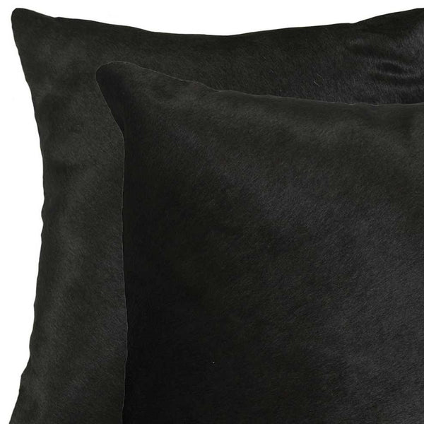 Homeroots Set Of Two 18" Black Cowhide Throw Pillow   328298