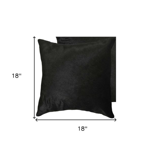 Homeroots Set Of Two 18" Black Cowhide Throw Pillow   328298