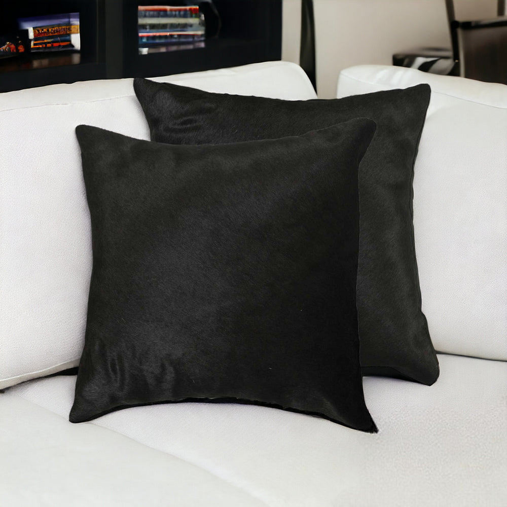 Homeroots Set Of Two 18" Black Cowhide Throw Pillow   328298