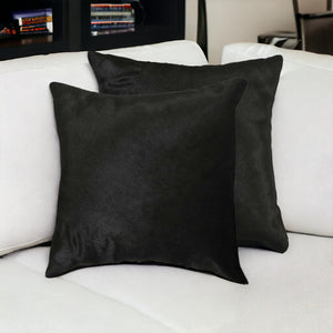 Homeroots Set Of Two 18" Black Cowhide Throw Pillow   328298