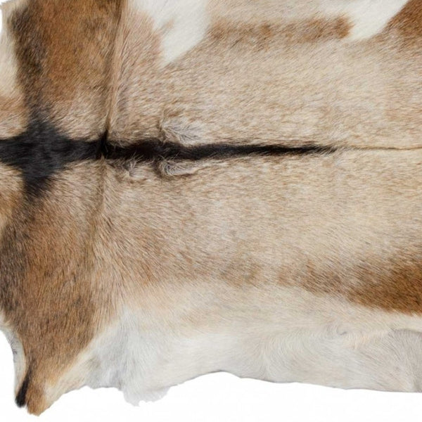 HomeRoots 2' X 3' Luxurious Calfskin Area Rug - Handcrafted Elegance for Modern Spaces, Naturally Stain-Resistant Tan/White 328299