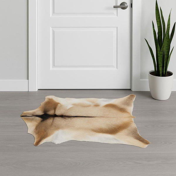 HomeRoots 2' X 3' Luxurious Calfskin Area Rug - Handcrafted Elegance for Modern Spaces, Naturally Stain-Resistant Tan/White 328299