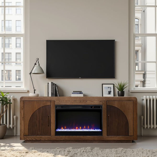 English Elm Eclipse 65 Inch Fireplace Tv Stand For Tvs Up To 75" - Elegant Bourbon & Walnut Finish With Heat B108P345181