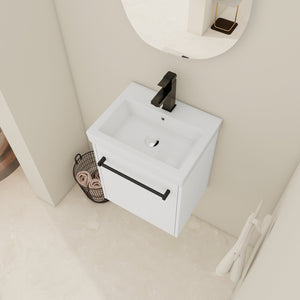English Elm 18'' Floating Wall-Mounted Bathroom Vanity with Ceramic Sink, Soft-Close Door & Space-Saving Design Glossy White W999P236348