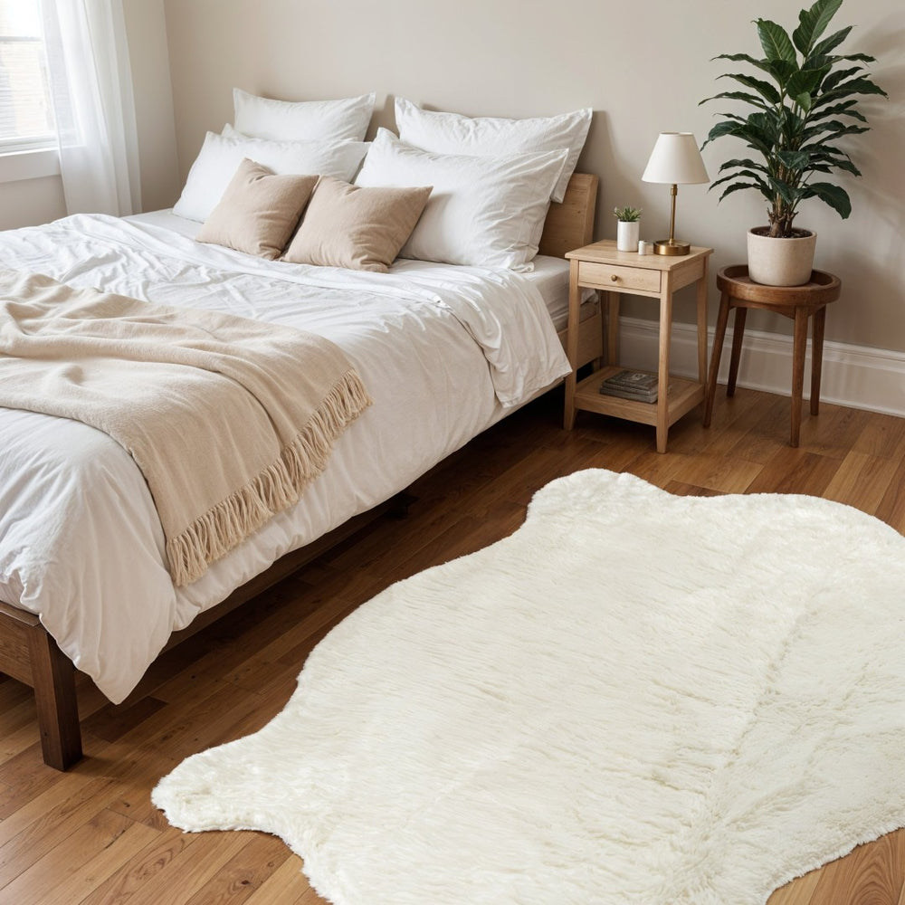 HomeRoots 4' X 5' Polar Bear Faux Hide Area Rug – Luxurious, Soft, Cruelty-Free, Perfect for Any Room Decor! 328302