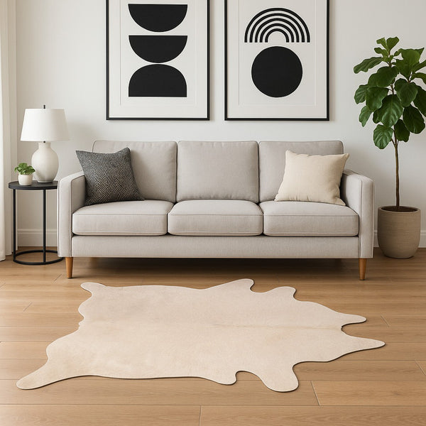 HomeRoots 6' X 7' Black Cowhide Area Rug – Premium Authentic Hide for Modern Spaces, Adds Warmth and Style Natural 328307