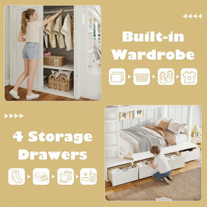 English Elm Twin Triple Bunk Bed Metal L-shaped Frame Sleeps Three Kids White Finish Ivory W1580S00643