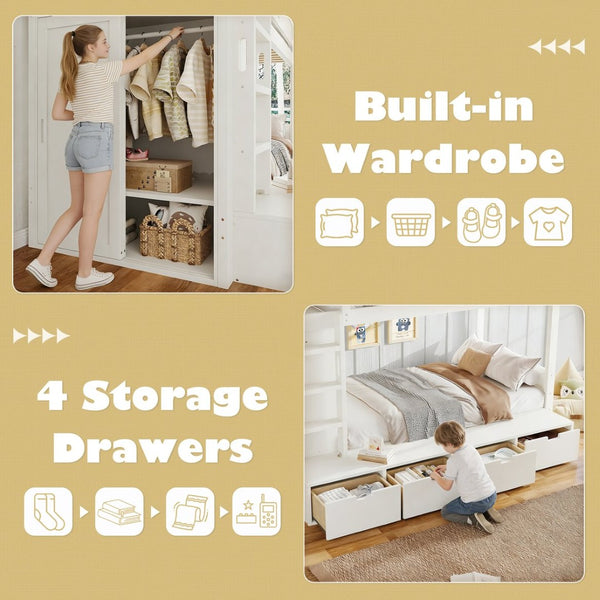 English Elm Twin Triple Bunk Bed Metal L-shaped Frame Sleeps Three Kids White Finish Ivory W1580S00643