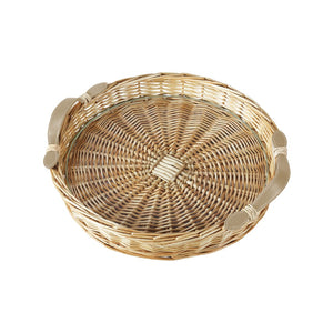 Chelsea House Island Hand‑Woven Round Tray Large With Tempered Glass Insert, Mocha Leather Handles — Stylish Serving & DéCor Organizer 32837750