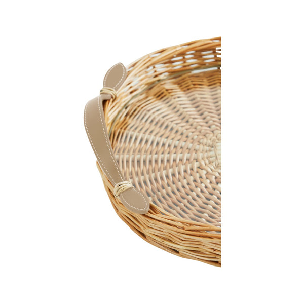 Chelsea House Island Hand‑Woven Round Tray Large With Tempered Glass Insert, Mocha Leather Handles — Stylish Serving & DéCor Organizer 32837750
