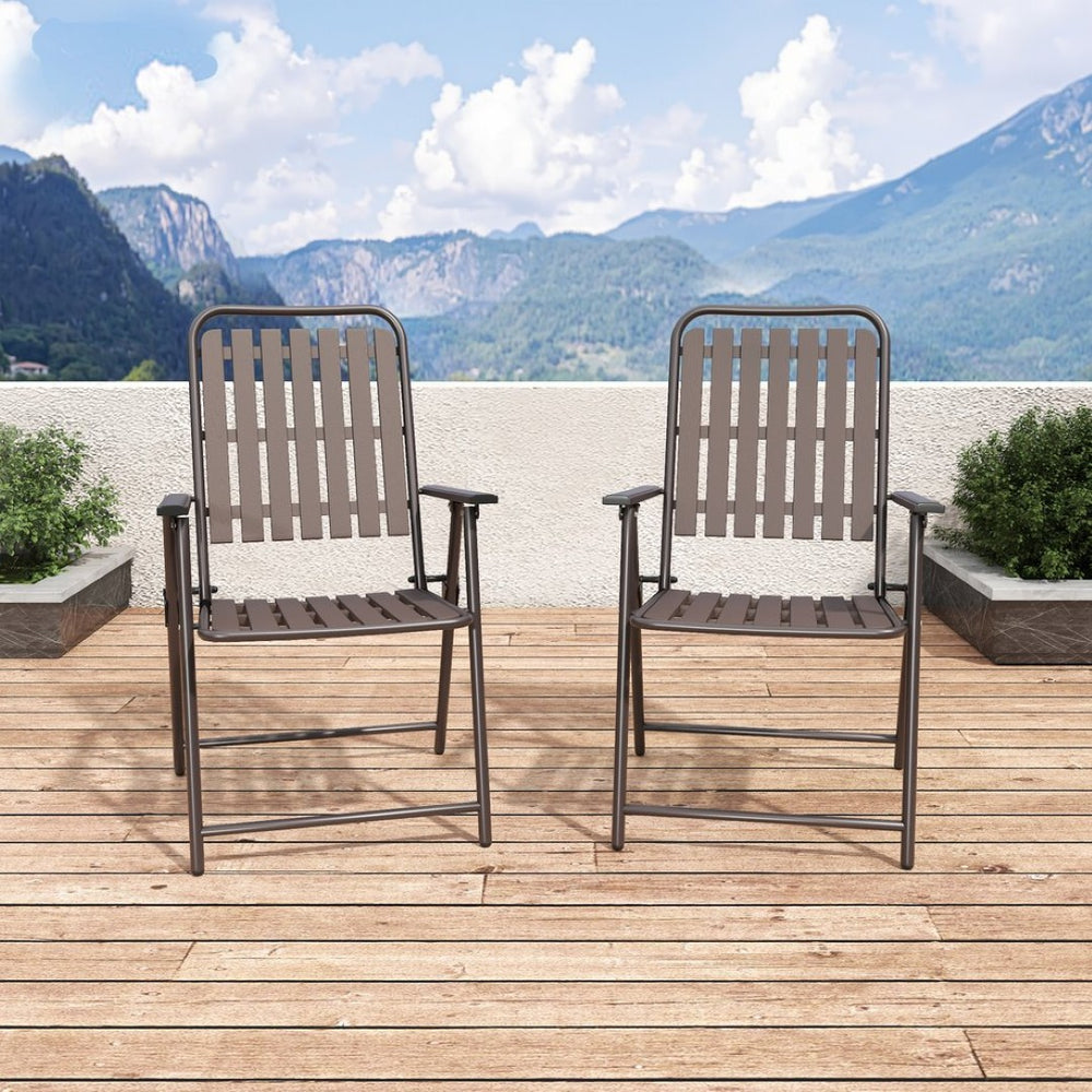 English Elm Brown Folding Patio Chair Set of 2 Wpc Slat Steel Frame Outdoor Seating 350lb W3979P392923