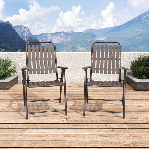 English Elm Brown Folding Patio Chair Set of 2 Wpc Slat Steel Frame Outdoor Seating 350lb W3979P392923