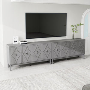 English Elm 4 Door Sideboard Buffet with Hand Carved Geometric Panels Black Oak Finish Raised Legs W688P359831