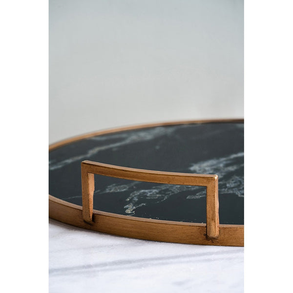 English Elm S/2 Marble Swirl Round Trays with Gold Handles Glam Decor for Home Display W2078P490397