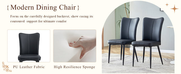 English Elm Table Set: Modern Black Wood Grain Dining Table With 4 Stylish Pu Chairs For Elegant Dining Experience W1151S04180-GIGA