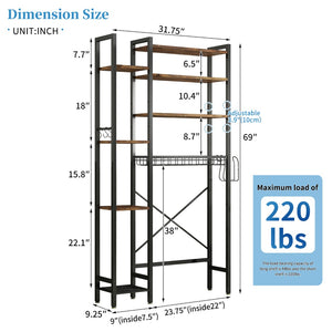 English Elm 8-tier Freestanding Over Toilet Organizer with Side Racks and Drain Basket Vintage Brown W2641P418457