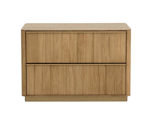 Sunpan KALLA Nightstand - Large Rustic Oak with Textured Vertical Reeding & Sleek Gold Steel Base Design 112408