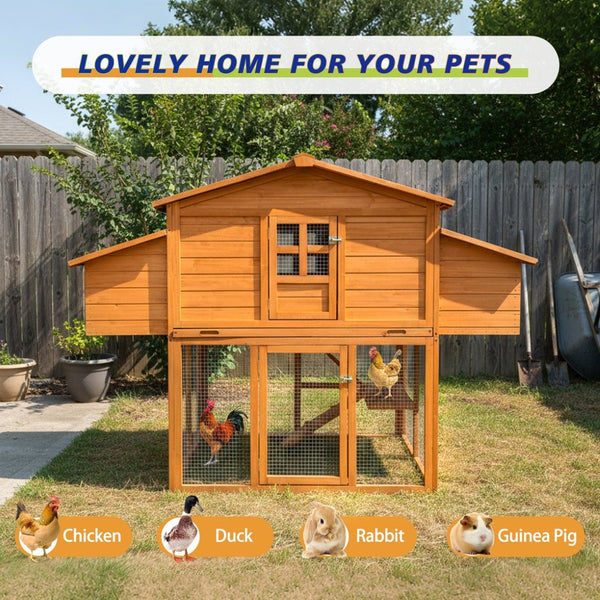 English Elm Chicken Coop Outdoor Backyard Habitat with Nesting Boxes Perch Rail and Weatherproof Roof W3166S00001
