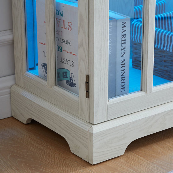 English Elm Led Curio Display Cabinet - Antique White Showcase With Glass Doors, Adjustable Shelves & Led Lighting W2275P231690