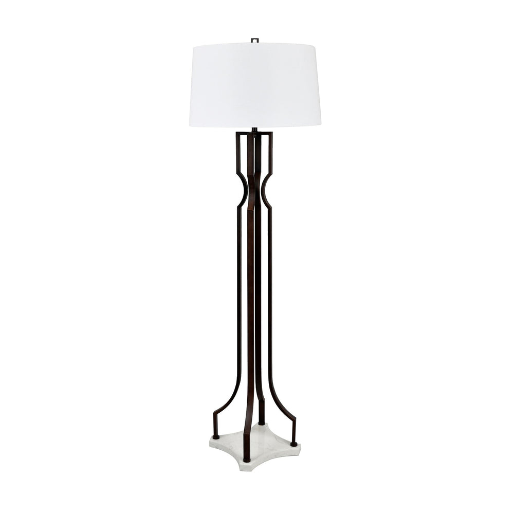 Crestview Collection 67.75"H Aged Bronze Metal & Marble Floor Lamp With Linen Shade - Elegant Industrial Design   Cvazer188