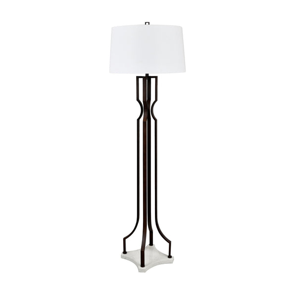 Crestview Collection 67.75"H Aged Bronze Metal & Marble Floor Lamp With Linen Shade - Elegant Industrial Design   Cvazer188