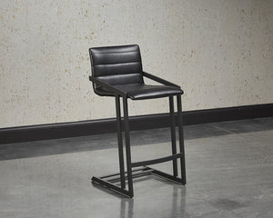 Sunpan Webber Industrial Chic Barstools - Set of 2 with Tufted Faux Leather and Exposed Steel Frame Cantina Black