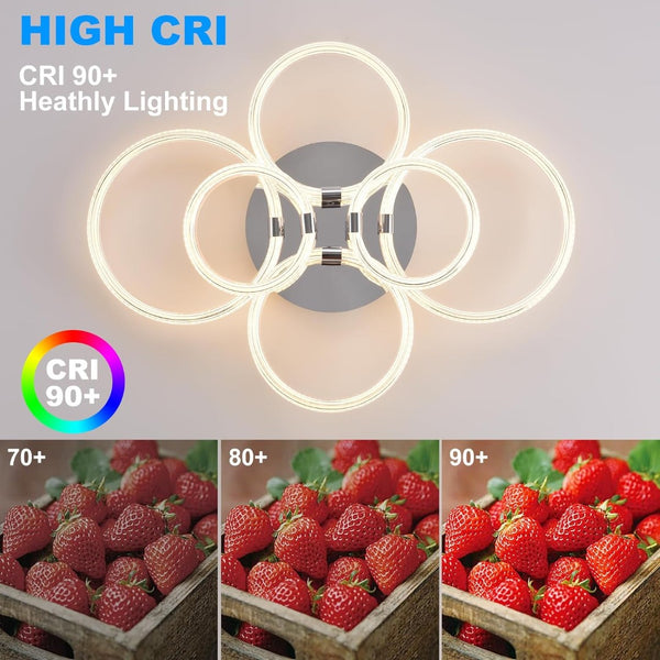 English Elm Modern Acrylic Six Ring Flush Mount Led Fixture with Dimmable Remote for Any Room T3177P283988