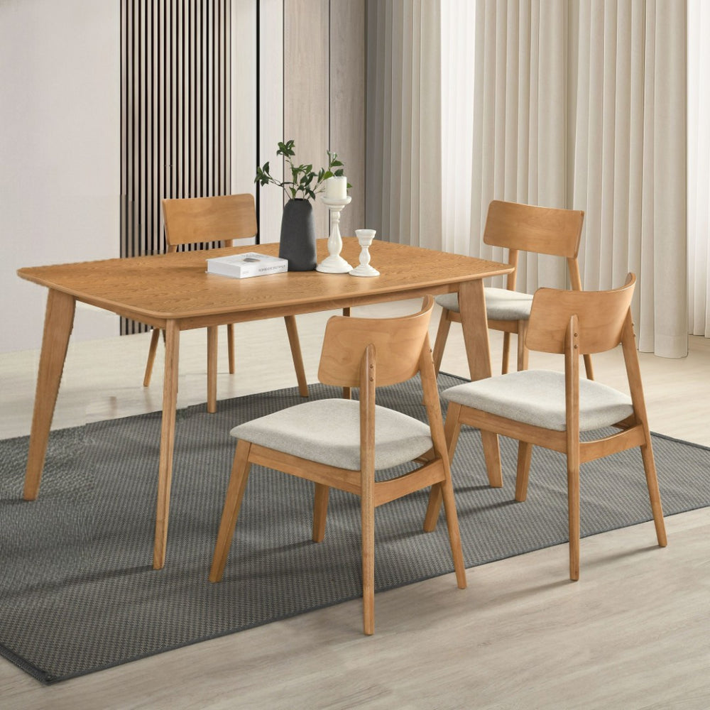 English Elm Casual Farmhouse Oak Ash Veneer 5 Piece Dining Set with Curved Back Upholstered Chairs B011S02341