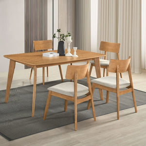 English Elm Casual Farmhouse Oak Ash Veneer 5 Piece Dining Set with Curved Back Upholstered Chairs B011S02341