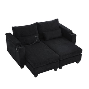 English Elm Convertible Chaise Lounge Sofa Bed With Usb Ports, Hidden Storage, Cup Holders - Stylish & Versatile! N719S002020B