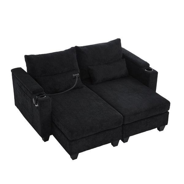 English Elm Convertible Chaise Lounge Sofa Bed With Usb Ports, Hidden Storage, Cup Holders - Stylish & Versatile! N719S002020B