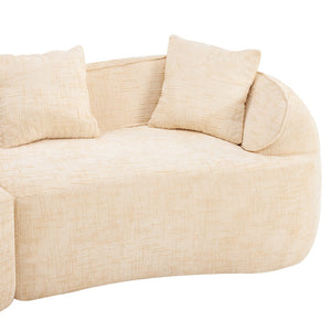 English Elm Beige Curved Compressed Sofa — Nordic Minimalist Foam & Spring Design, Soft Upholstery, Easy Setup W3612S00012