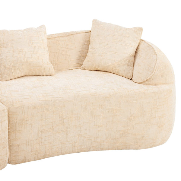 English Elm Beige Curved Compressed Sofa — Nordic Minimalist Foam & Spring Design, Soft Upholstery, Easy Setup W3612S00012