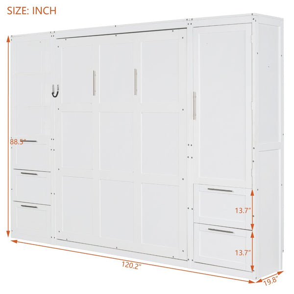 English Elm Queen Murphy Wall Bed with Wardrobe Drawers and Shelves for Studio or Guest Room White LP000865AAK-2