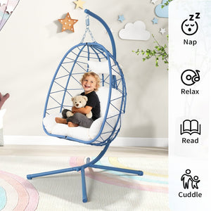 English Elm Hanging Egg Chair with Pe Wicker Stand Ergonomic Swing Seat for Patio or Bedroom T5880P497569