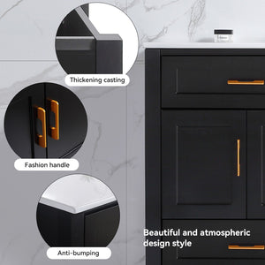 English Elm 48" Matte Black Bathroom Vanity with Ceramic Basin 8 Soft Close Storage Doors Drawers W3133S00004