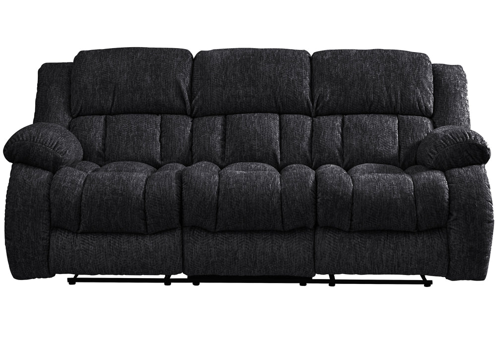 English Elm STONIC Ebony Reclining Sofa with Channel Back Fabric, Manual Recline, Modern Black Comfort Design B201P216011