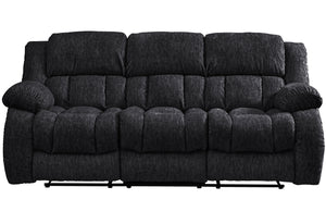 English Elm STONIC Ebony Reclining Sofa with Channel Back Fabric, Manual Recline, Modern Black Comfort Design B201P216011