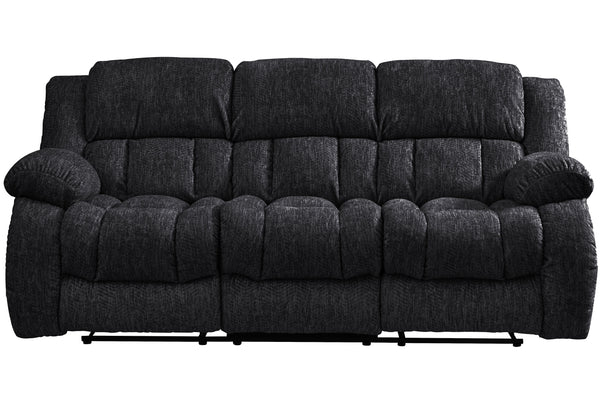 English Elm STONIC Ebony Reclining Sofa with Channel Back Fabric, Manual Recline, Modern Black Comfort Design B201P216011