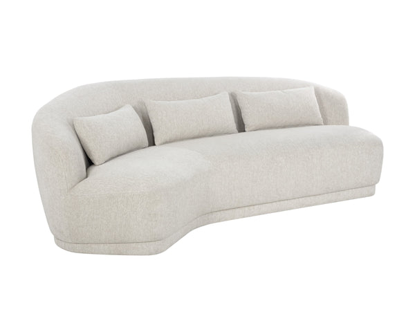 Sunpan Soraya Sofa - Curved Elegance for Modern Living Rooms with Stylish Wooden Frame and Cozy Pillows Dove Cream
